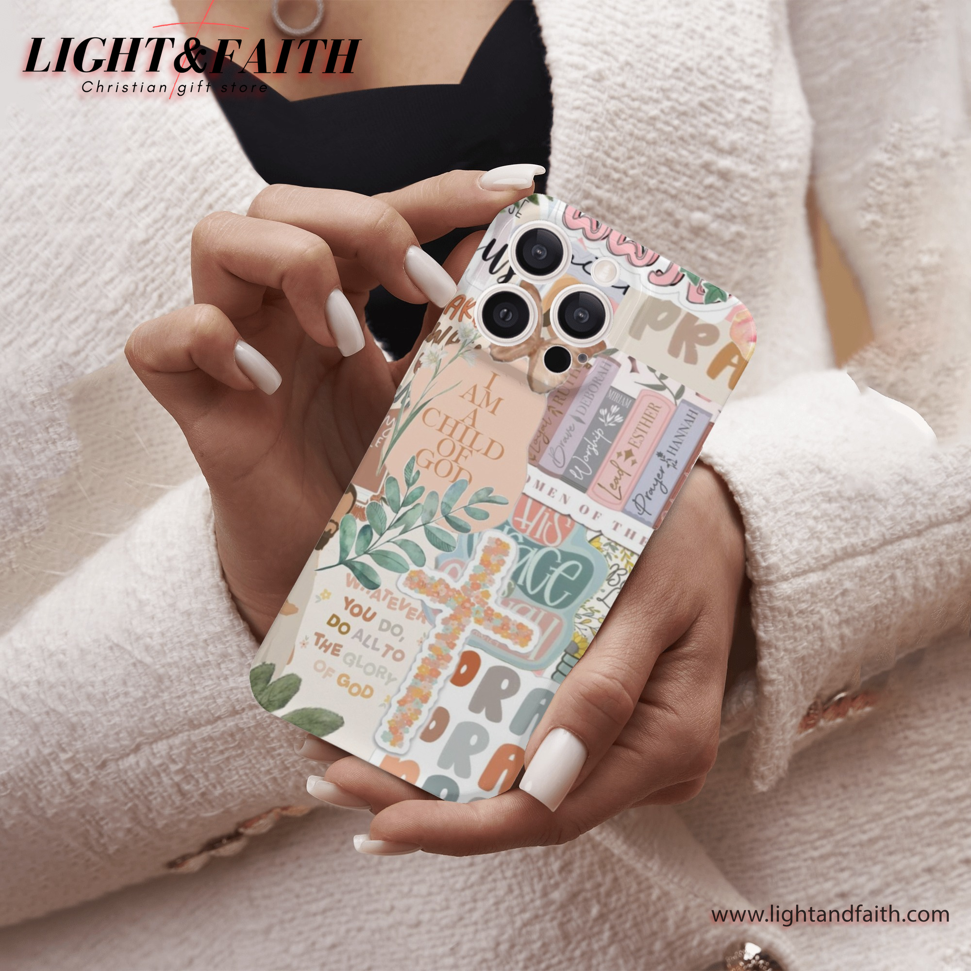 Neutral Christian Phone Case – I Am a Child of God & Floral Cross Design, Christian Phone Case, Bible Verse Phone Case, Religious Gift, PCLAF12